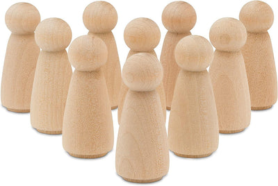 Wood Peg Dolls Unfinished 2 Inch, Mom/Angel Shape, Pack of 25 Birch Wooden Peg People for Crafting, Miniature Figures