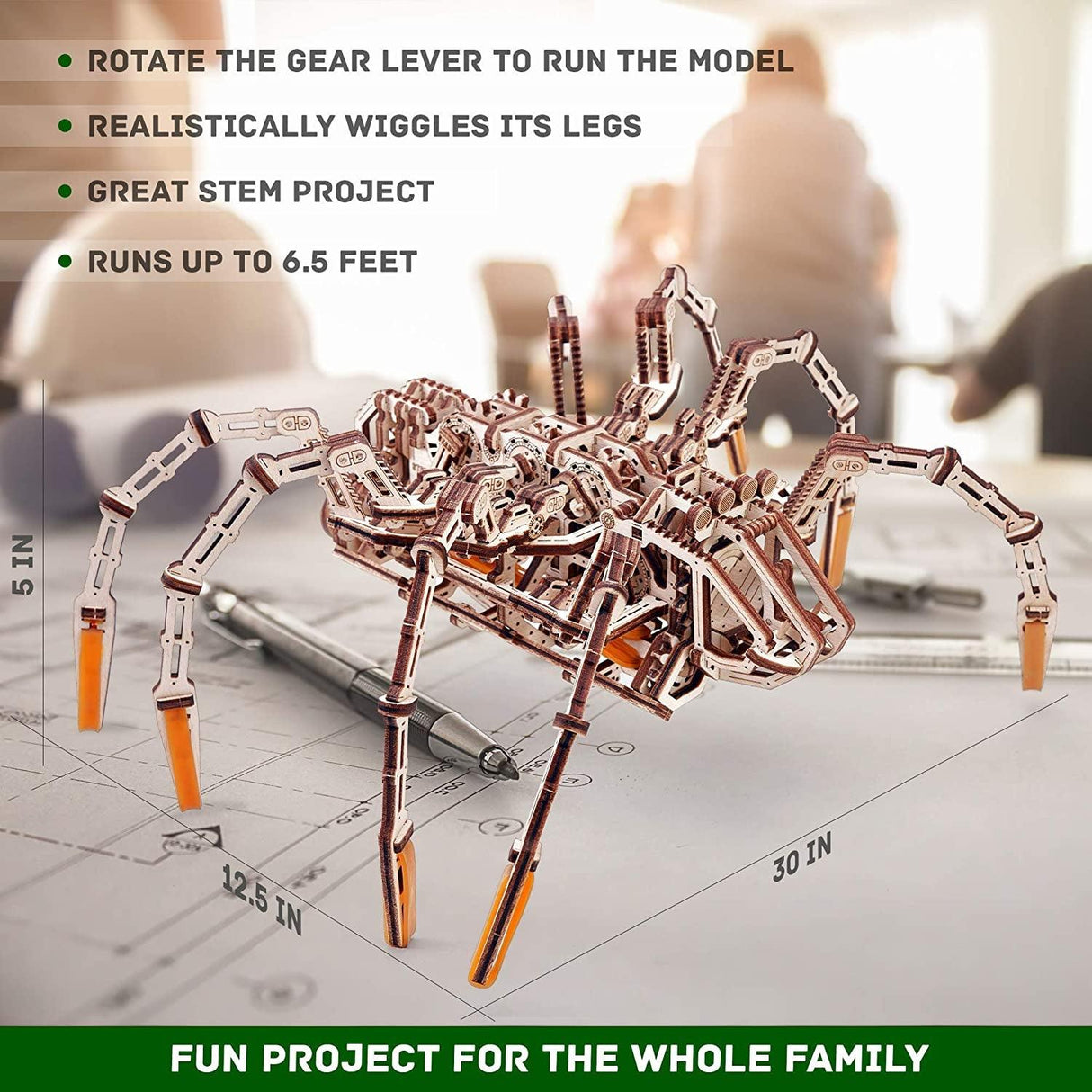 Wood Trick 3D Wooden Mechanical Spider Puzzle - Scuttles Up to 7 Feet WoodArtSupply