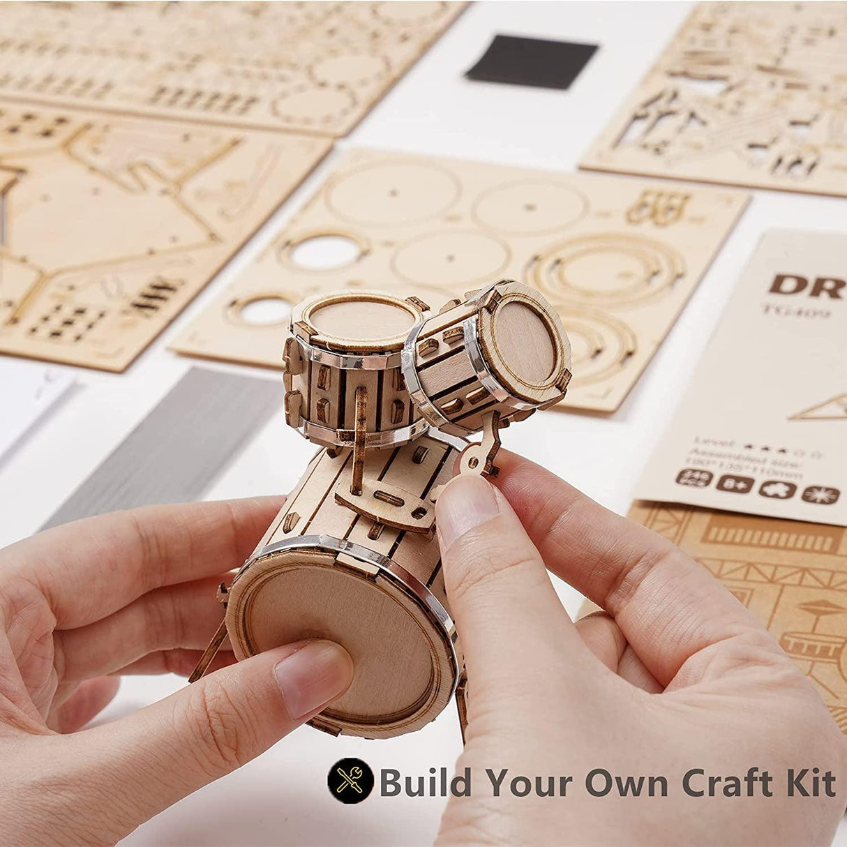 3D Wooden DIY Drum Kit Model for Kids - 246 Piece Puzzle WoodArtSupply