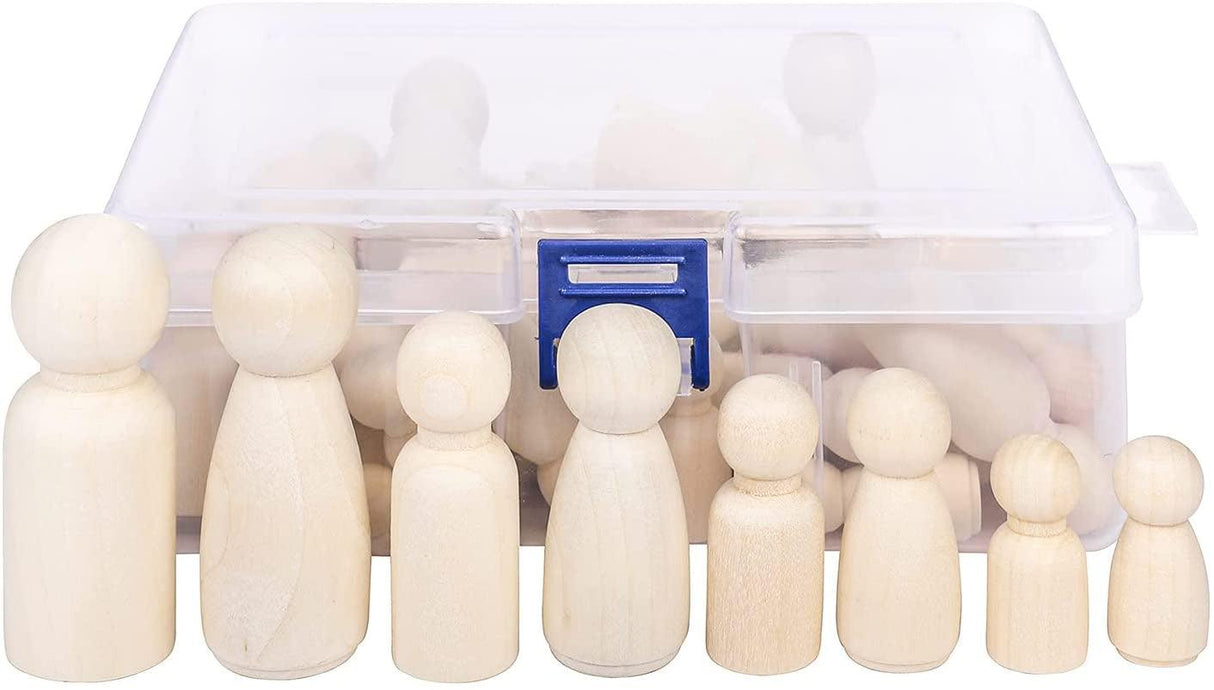 Wooden Peg Dolls with a Storage Case, 50Pcs Unfinished Wooden People for DIY and Painting, Nature and Plain Wooden Figures WoodArtSupply