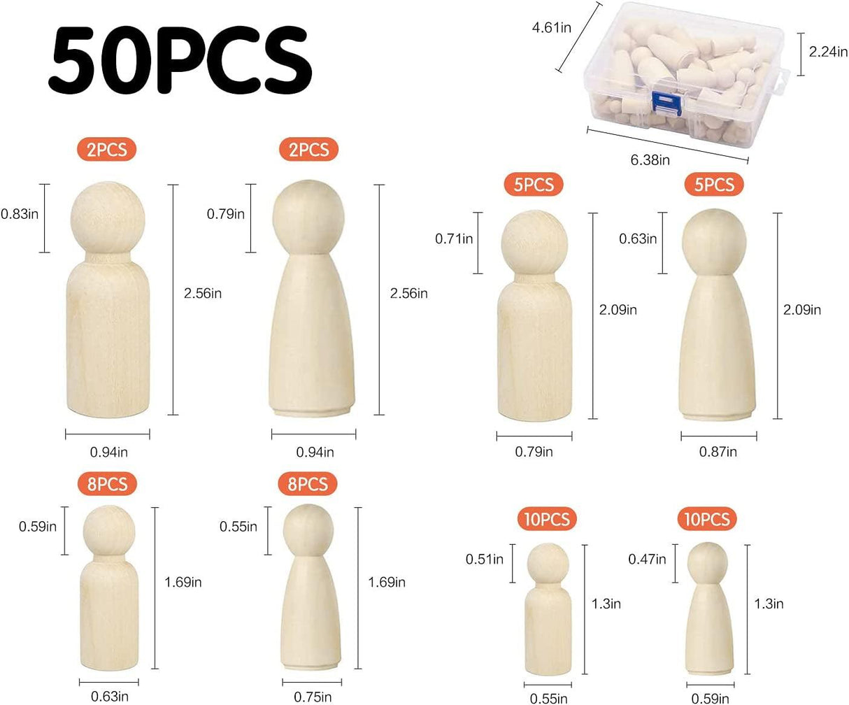 Wooden Peg Dolls with a Storage Case, 50Pcs Unfinished Wooden People for DIY and Painting, Nature and Plain Wooden Figures WoodArtSupply