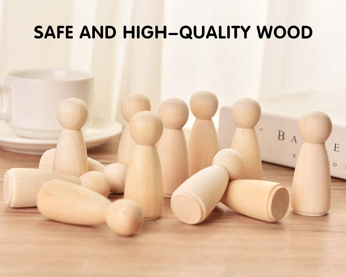 Wooden Peg Dolls with a Storage Case, 50Pcs Unfinished Wooden People for DIY and Painting, Nature and Plain Wooden Figures WoodArtSupply