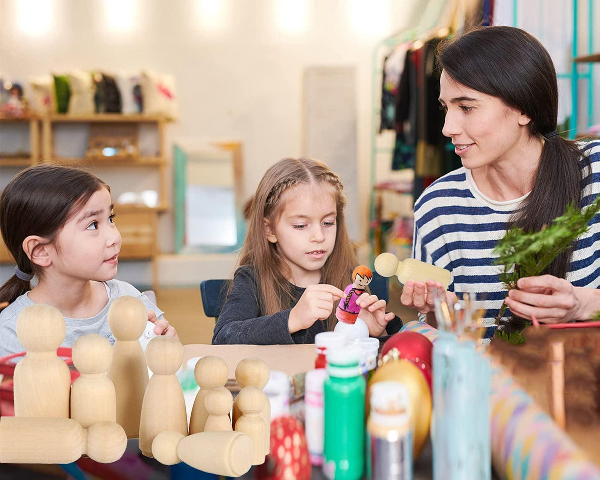 Wooden Peg Dolls with a Storage Case, 50Pcs Unfinished Wooden People for DIY and Painting, Nature and Plain Wooden Figures WoodArtSupply