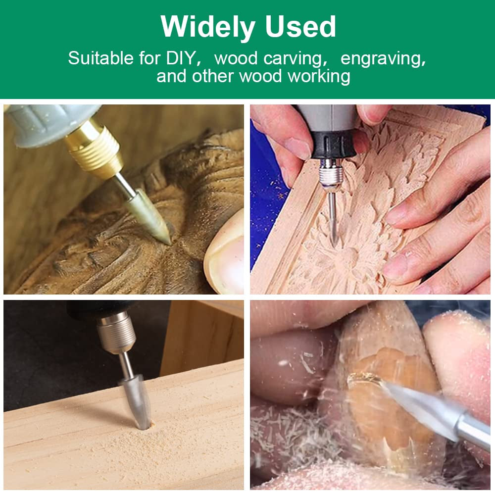 Wood Carving Drill Bits Set for Dremel Rotary Tool 5Pcs Engraving Drill Accessories Bit Wood Crafts Grinding Woodworking Tool with 1/8” Shank for DIY WoodArtSupply