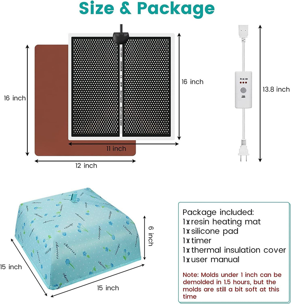 Epoxy Heating Mat with Cover Timer, Heat Pad for Resin Molds, Fast Curing Drying Warming Machine WoodArtSupply