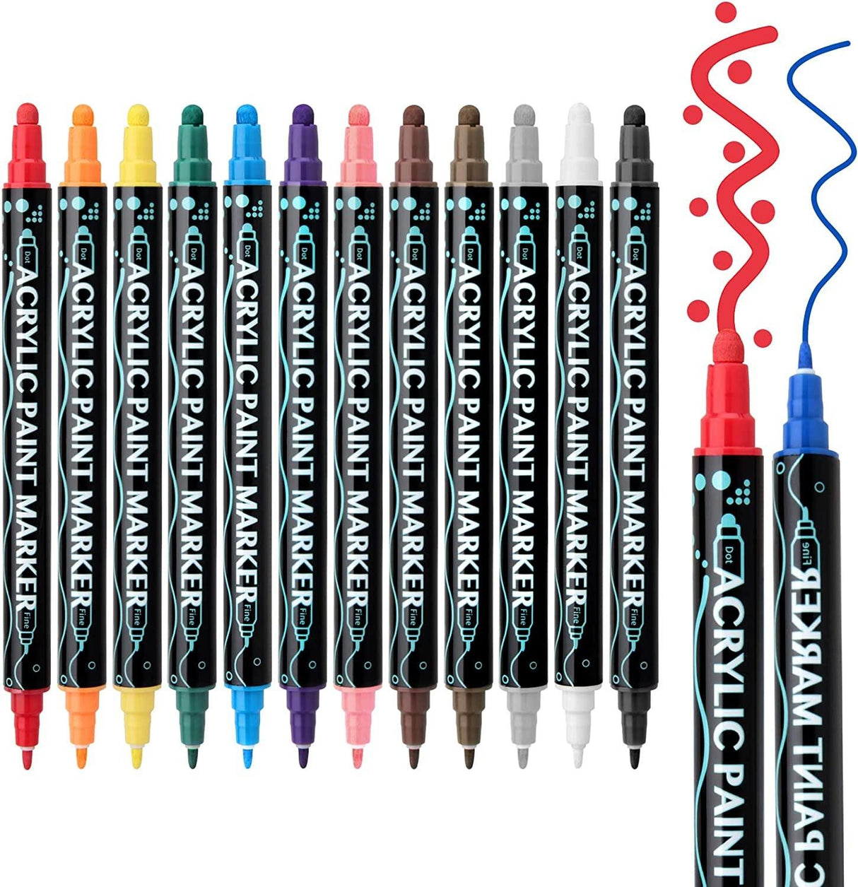 Acrylic Paint Markers,12 Colors Dual Tip Acrylic Paint Pens Paint Markers Fine Tip&Dot WoodArtSupply