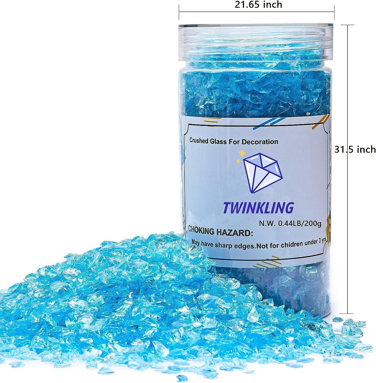 High Luster Crushed Glass, Broken Glass, Glass Gems Chips for DIY Resin Art Epoxy Crafts, Nail Art, Geode Painting, 1-3Mm(200G) (Ocean Blue) WoodArtSupply