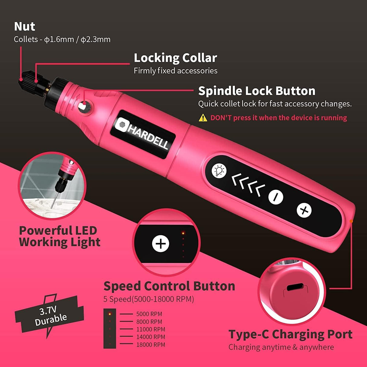 Mini Cordless Rotary Tool, 5-Speed 3.7V Rechargeable Rotary Tool Kit with 61 Accessories, USB Charging Multi-Purpose Power Tool for Sanding, WoodArtSupply
