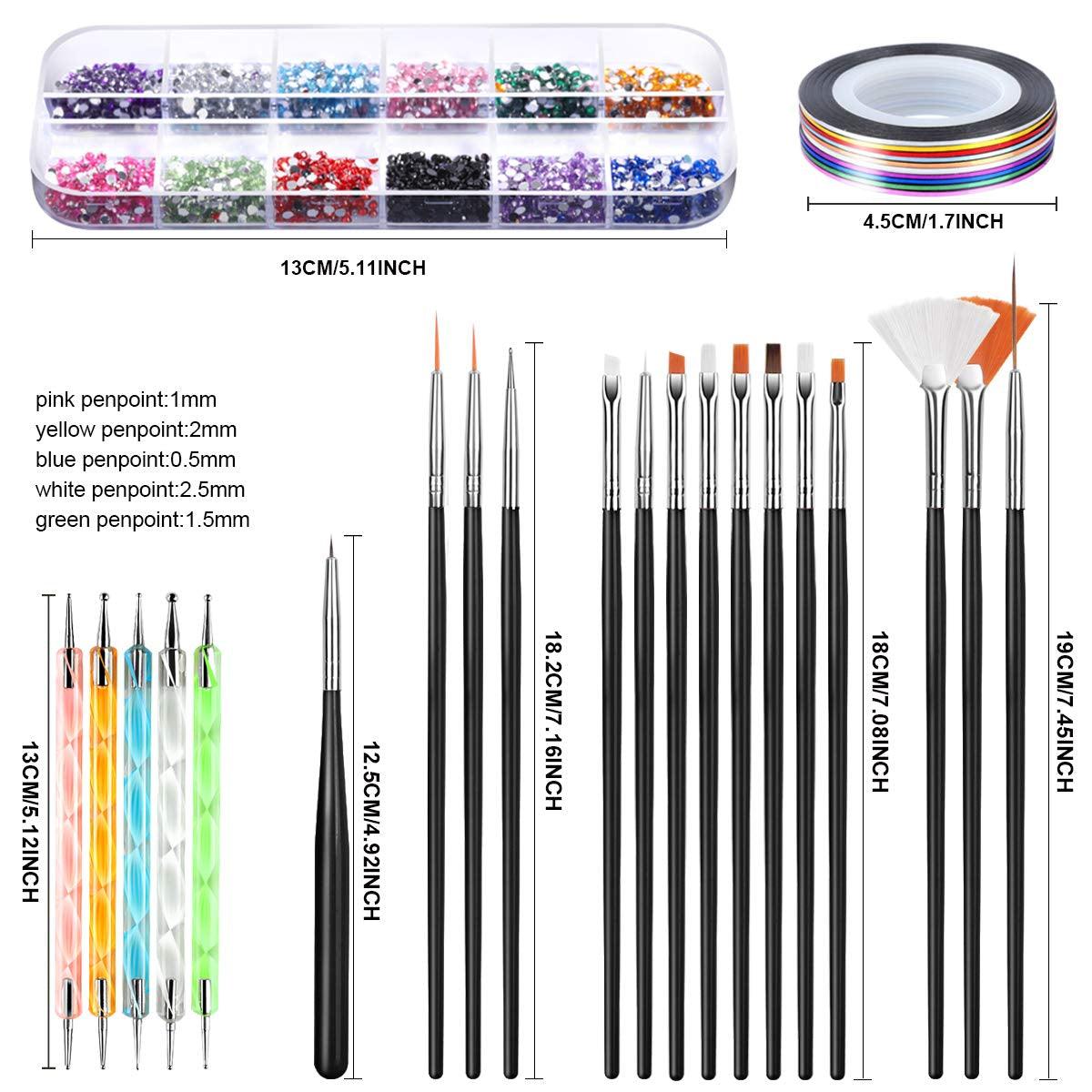 Nail Art Brush, 3D Nail Art Decorations Kit with Nail Pen Designer Dotting Tools Colors Holographic WoodArtSupply
