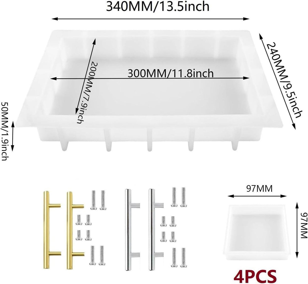Resin Tray Molds Silicone, 13.5" Large Rectangle Deep Tray Resin Mold and 4 Piece Square Deep Coaster Molds, Silicone Tray Board Table Resin Mold & WoodArtSupply