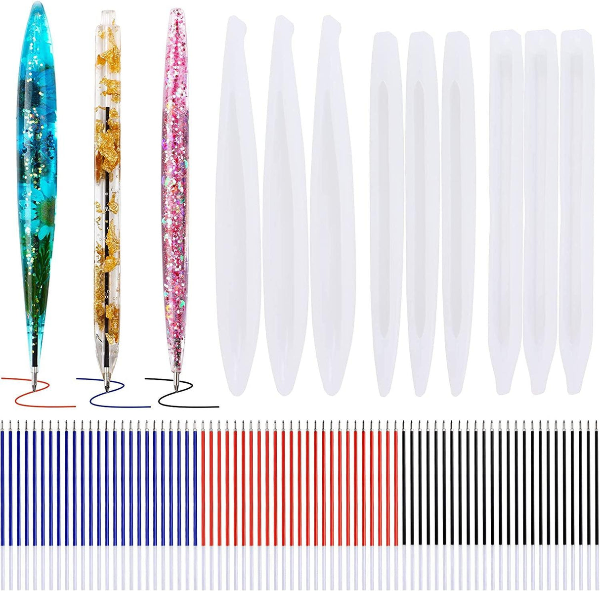 9 Pieces Pen Resin Mold, Epoxy Resin Molds with 75 Pieces Ink Pen Refills,Ballpoint Pen Silicone Molds Resin Casting Molds for DIY Resin Crafts WoodArtSupply