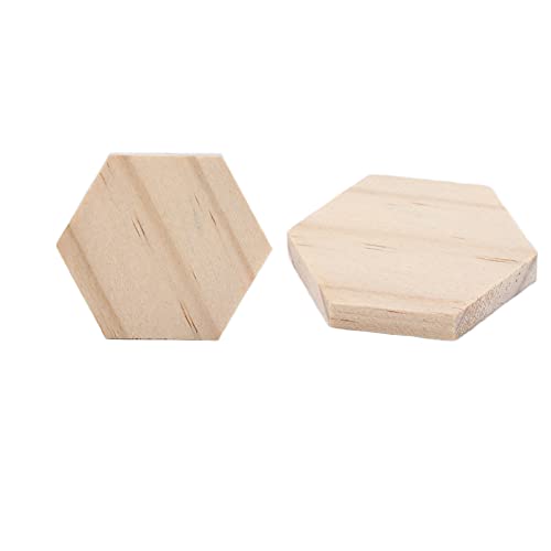 25Pcs Unfinished Hexagon Wood Pieces Blank 38mm/1.5inch Wood Shape Slices Wooden Cutouts Slices for DIY Decorations Crafts HERCHR