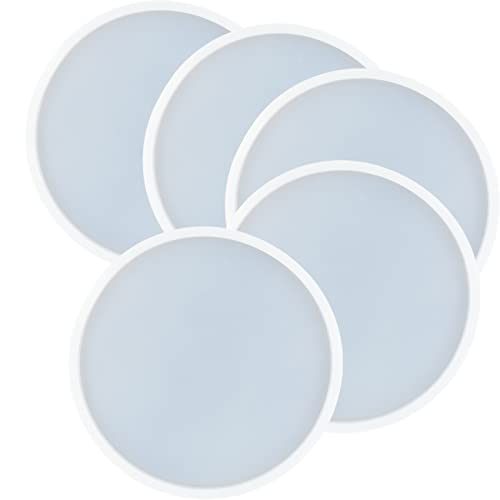 5Pcs Round Shape Epoxy Mold DIY Resin Casting Round Base Coaster Silicone Mold, Medium Size 4 inch QTTLLI