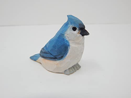 Selsela Tufted Titmouse Bird Wood Figurine Statue Blue Jay Sculpture Ornament Decor Miniature Art Carve Small Animal Selsela