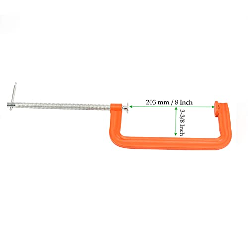 MAHIONG 2 PCS 8 Inch C Clamp Set, Orange Heavy Duty Malleable Iron G-Clamp with 8 Inch Jaw Opening, Throat Depth 3-3/8 Inch, C Clamps for MAHIONG
