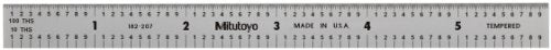 Mitutoyo 182-207, Steel Rule, 6" X 150mm, (1/10, 1/100", 1mm, 1/2mm), 1/64" Thick X 1/2" Wide, Satin Chrome Finish Tempered Stainless Steel Mitutoyo