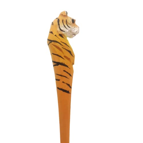 1PCS Handmade Wood Carved Animal Gel Pen with 3 PCS Refills | Tiger, Creative Hand Crafted Pen School Office Supply, Fun Novelty Writing Pen, Unique Generic