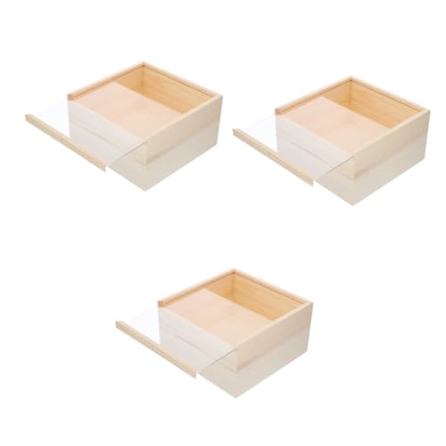 TEHAUX 3pcs Box Storage Wooden Box Sundries Storage Case Wood Crates Unfinished Wooden Decor Party Gifts Supplies Treasure Chest Gift Packing Desk TEHAUX