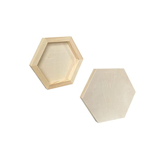 6 Pieces 6'' x 7'' Unfinished Wooden Hexagon Painting Panel Boards for Crafts, Blank Wood Canvas Panels for Pouring Art Cregugua