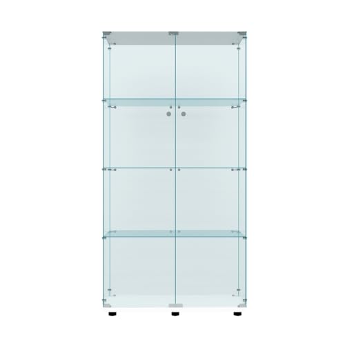 Elegant FYSHERAN White Glass Cabinet Display Case for Collectibles and Home Décor FYSHERAN
