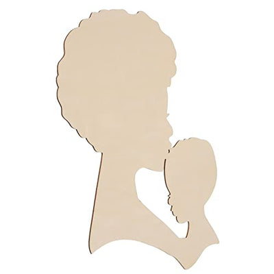 SEWACC Mother's Day Wood Chips African Woman Face Cutouts DIY Wooden Template House Ornaments Silhouette Wreath Template Black Man Gifts Unfinished