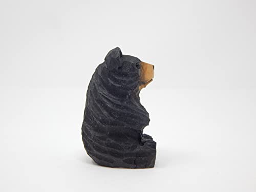 Selsela Black Bear Keychain Ring Clip Charm Miniature Wood Mini Figurine Small Animal Selsela