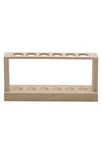 Wooden Test Tube Rack - Holds 6 x 22mm Diameter Tubes - 8" Wide, 3.8" Tall - Economy Unfinished Hardwood Construction - Eisco Labs EISCO