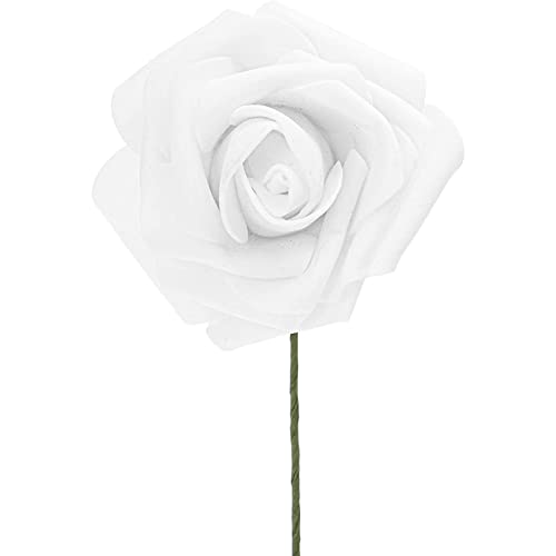 Bright Creations 3" Artificial Rose Flowers 60pcs Real Looking Fake Rose with Stem for DIY Wedding Bouquets and Bridal Shower, White Bright Creations