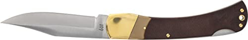 Old Timer 6OT Golden Bear Traditional Lockback Pocket Knife with 3.9in High Carbon Stainless Steel Clip Point Blade, Sawcut Handle, and Lanyard Hole Old Timer