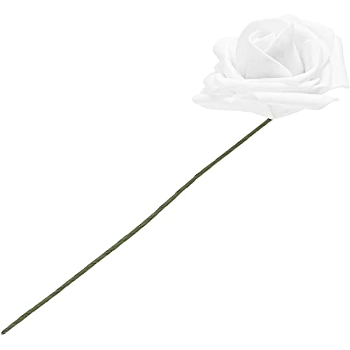 Bright Creations 3" Artificial Rose Flowers 60pcs Real Looking Fake Rose with Stem for DIY Wedding Bouquets and Bridal Shower, White Bright Creations