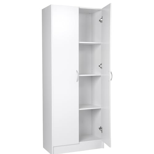 VEVOR Food Storage Cabinet, Freestanding Pantry with 2 Adjustable Shelves Engineered Wood Utility for Kitchen, Laundry, Dining Room, White VEVOR