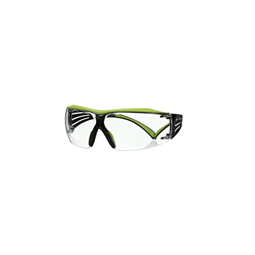 3M Safety Glasses, SecureFit 400X, ANSI Z87, Anti-Fog Anti-Scratch Clear Lens, Green and Black Frame, Brow Guard, Lightweight, Soft Nose Bridge and 3M SecureFit