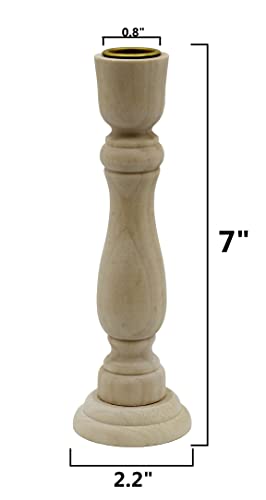 7 Inch Tall Unfinished Wooden Candlesticks with Metal Candle Holder Cup Center - Versatile & Customizable Decor for Crafting, Home, and Group Creative Hobbies