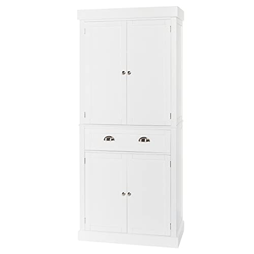 VINGLI 72-Inch White Storage Cabinets with Drawers, Freestanding Pantry Cabinets with Doors and Shelves Adjustable, Wood Farmhouse Kitchen Pantry VINGLI