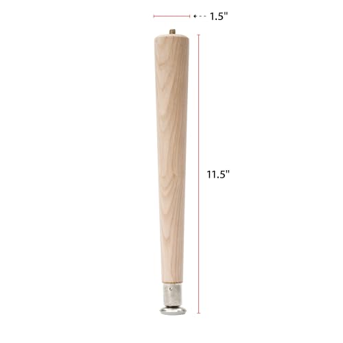 WADDELL Round Taper Leg, 12"H | Self Leveling Sanded Wood Coffee Table Legs with 5/16" Hanger Bolt | Replacement Unfinished Furniture Legs DIY Home Waddell