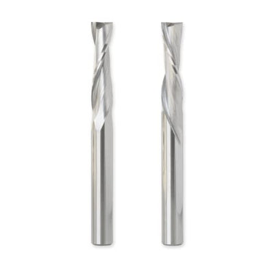 ROUTYBITS - 2 Pack - 1/4 Diameter, Up Cut & Down Cut Bit Set - 1/4 in Dia Shank, 1 Inch Cut Length, Solid Carbide, Spiral Endmill, CNC Router Bits