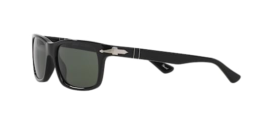 Persol PO3048S Rectangular Sunglasses, Black/Green, 55 mm Persol