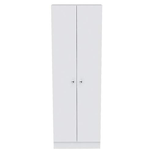 Levan Home Contemporary Kitchen Tall Utility Storage Pantry Cabinet in White & Light Oak with Metal Handles Levan Home