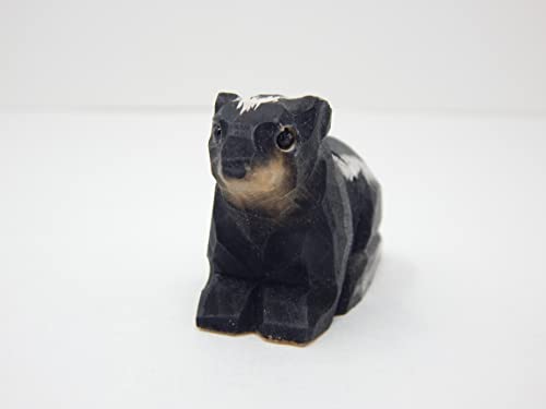 Selsela Skunk Figurine Statue Polecat Striped Decoration Miniature Forest Art Wood Carved Small Animal Selsela