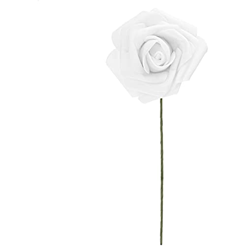 Bright Creations 3" Artificial Rose Flowers 60pcs Real Looking Fake Rose with Stem for DIY Wedding Bouquets and Bridal Shower, White Bright Creations