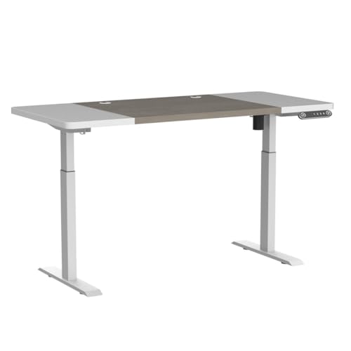 BUNOEM Height Adjustable Electric Standing Desk, 63x30 Height Stand Up Computer Desk,Sit and Stand Home Office Desk with Splice Board (White+Oak Top, BUNOEM