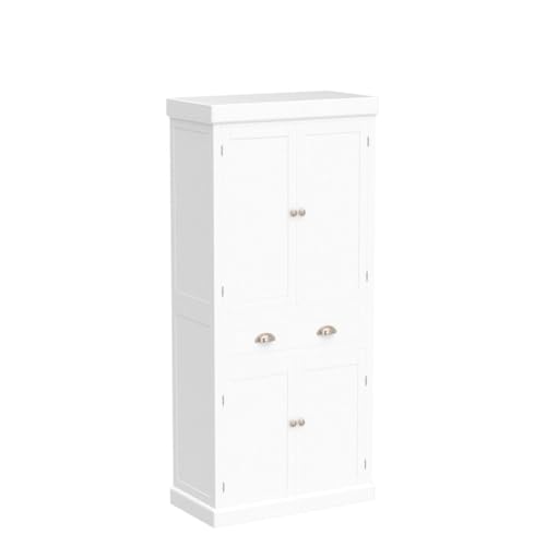 VINGLI 72-Inch White Storage Cabinets with Drawers, Freestanding Pantry Cabinets with Doors and Shelves Adjustable, Wood Farmhouse Kitchen Pantry VINGLI