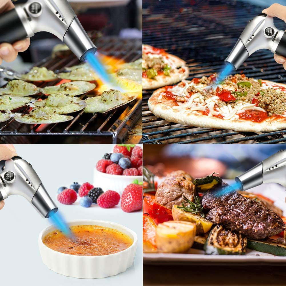 Blow Torch, Professional Kitchen Cooking Torch with Lock Adjustable Flame Refillable Mini Blow Torch Lighter for BBQ, Baking, Brulee Creme, Crafts WoodArtSupply
