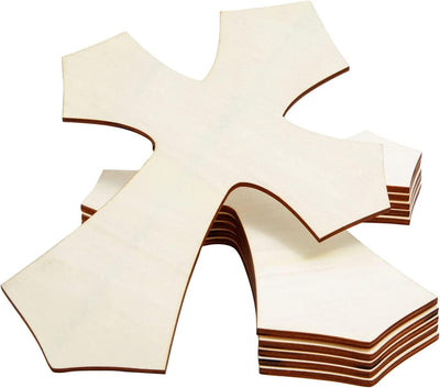 Unfinished Wood Cutout - 6-Pack Cross Shaped Wood Pieces for Wooden Craft DIY Projects, Sunday School, Church, Home Decoration, 11.8 X 8.8 X 0.188