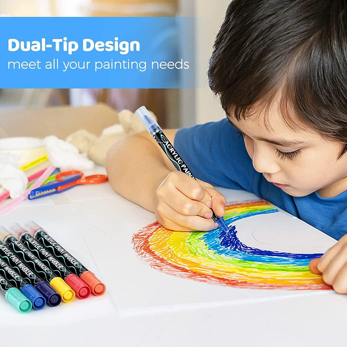 Acrylic Paint Markers,12 Colors Dual Tip Acrylic Paint Pens Paint Markers Fine Tip&Dot WoodArtSupply