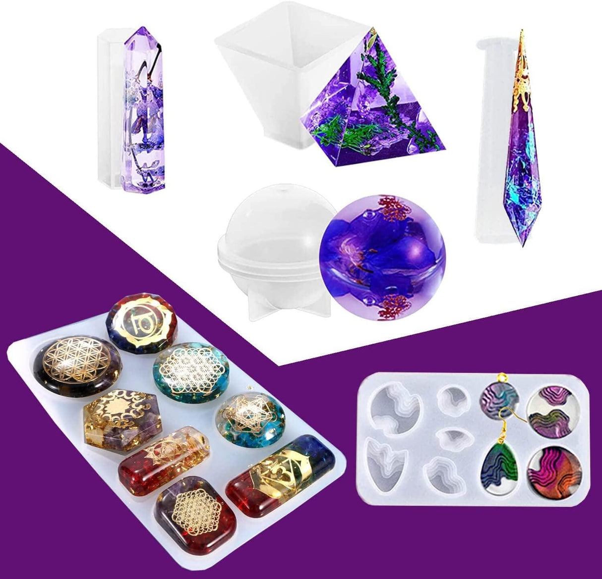 Resin Mold Kit for Beginners - 125PCS Contains Resin Orgone Chakra Pyramid Mold, Earring Necklace Mold WoodArtSupply