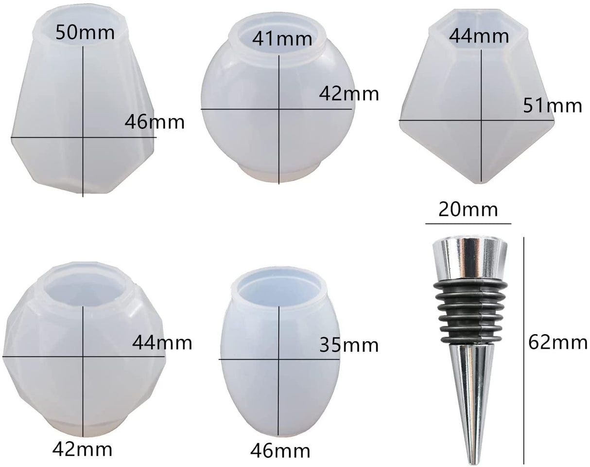 Geometric Spherical Bottle Stopper Resin Molds,5Pcs Wine Bottle Stopper Crystal Gem Shape Epoxy Silicone Mold for DIY Casting Crafts Making WoodArtSupply