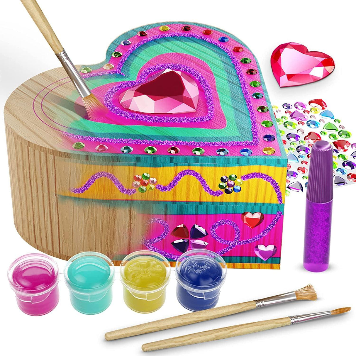 Paint Your Own Wooden Kids Heart Treasure Box Kit - Art Kits for Toddler Girl - Arts and Craft WoodArtSupply