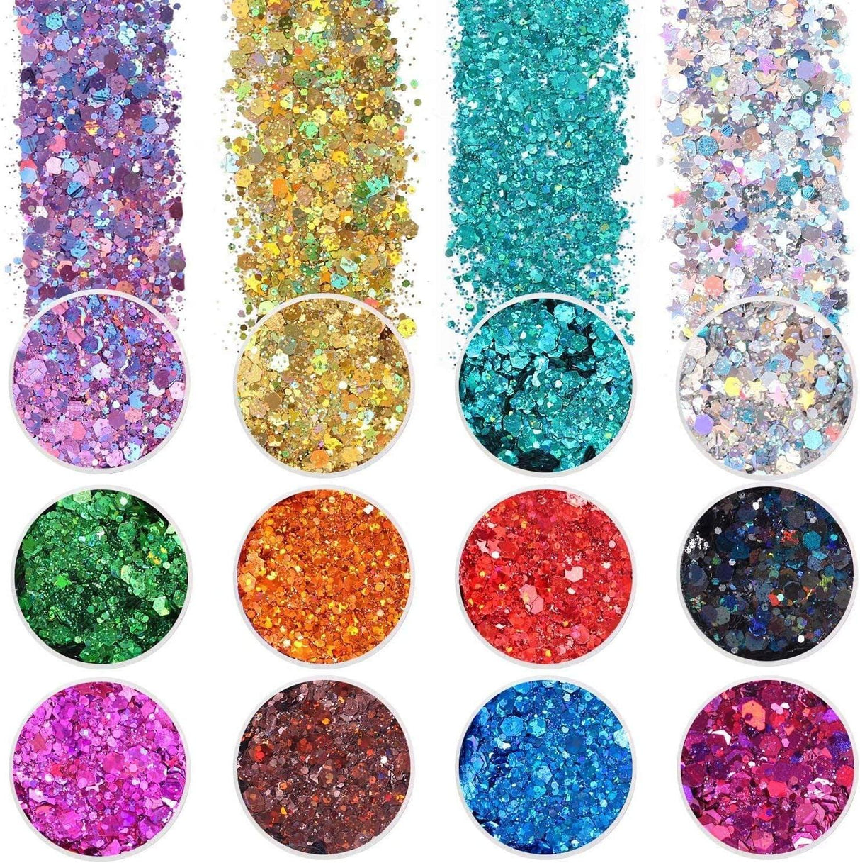 Holographic Chunky Glitter, Set of 12, Craft Glitter for Resin Art Crafts, Cosmetic Glitter for Nail Body Face Eye, Epoxy Resin Glitter Sequin Flake WoodArtSupply