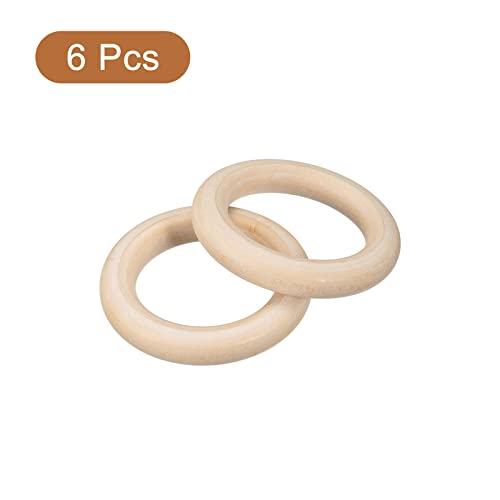 uxcell 6Pcs 90mm(3.5-inch) Natural Wood Rings, 15mm Thick Smooth Unfinished Wooden Circles for DIY Crafting, Knitting, Macrame, Pendant uxcell